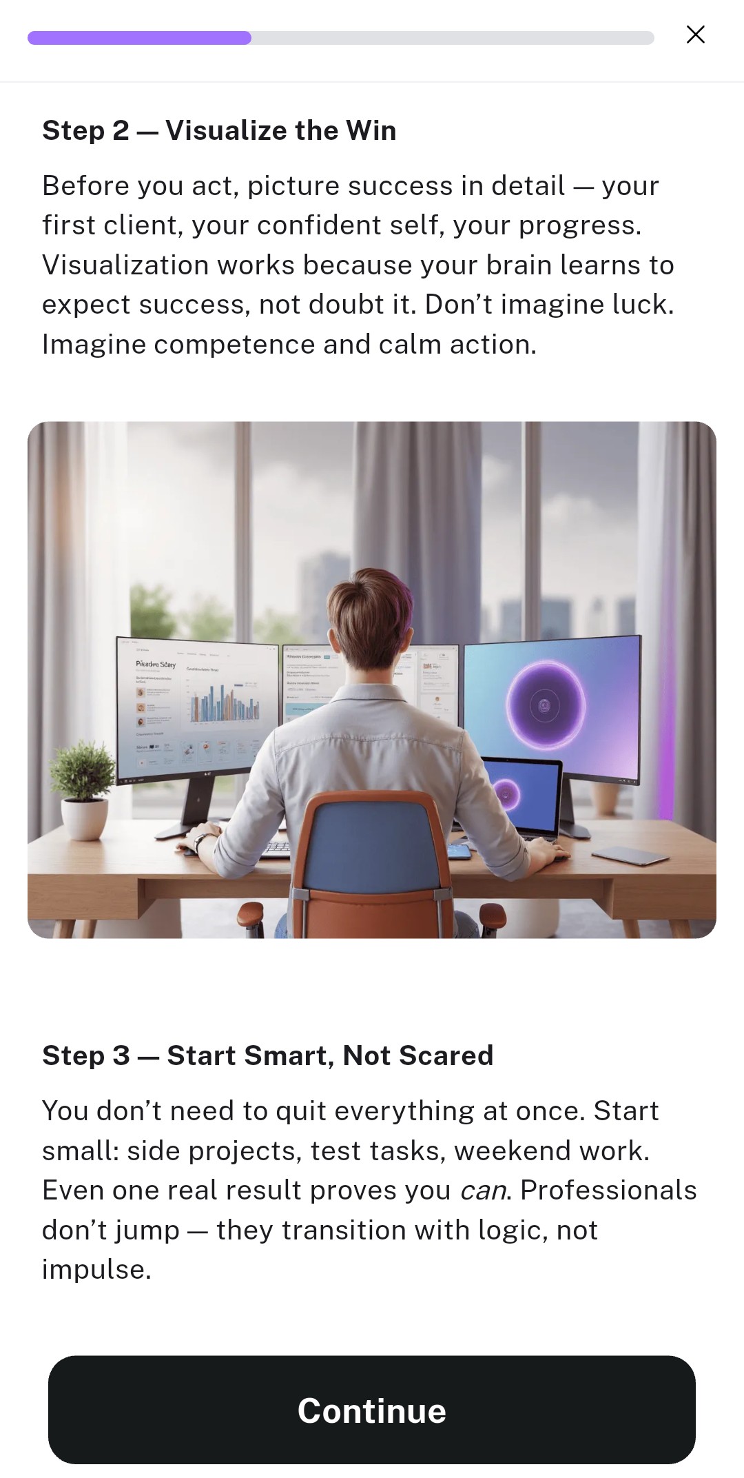 Mobile course training app screen