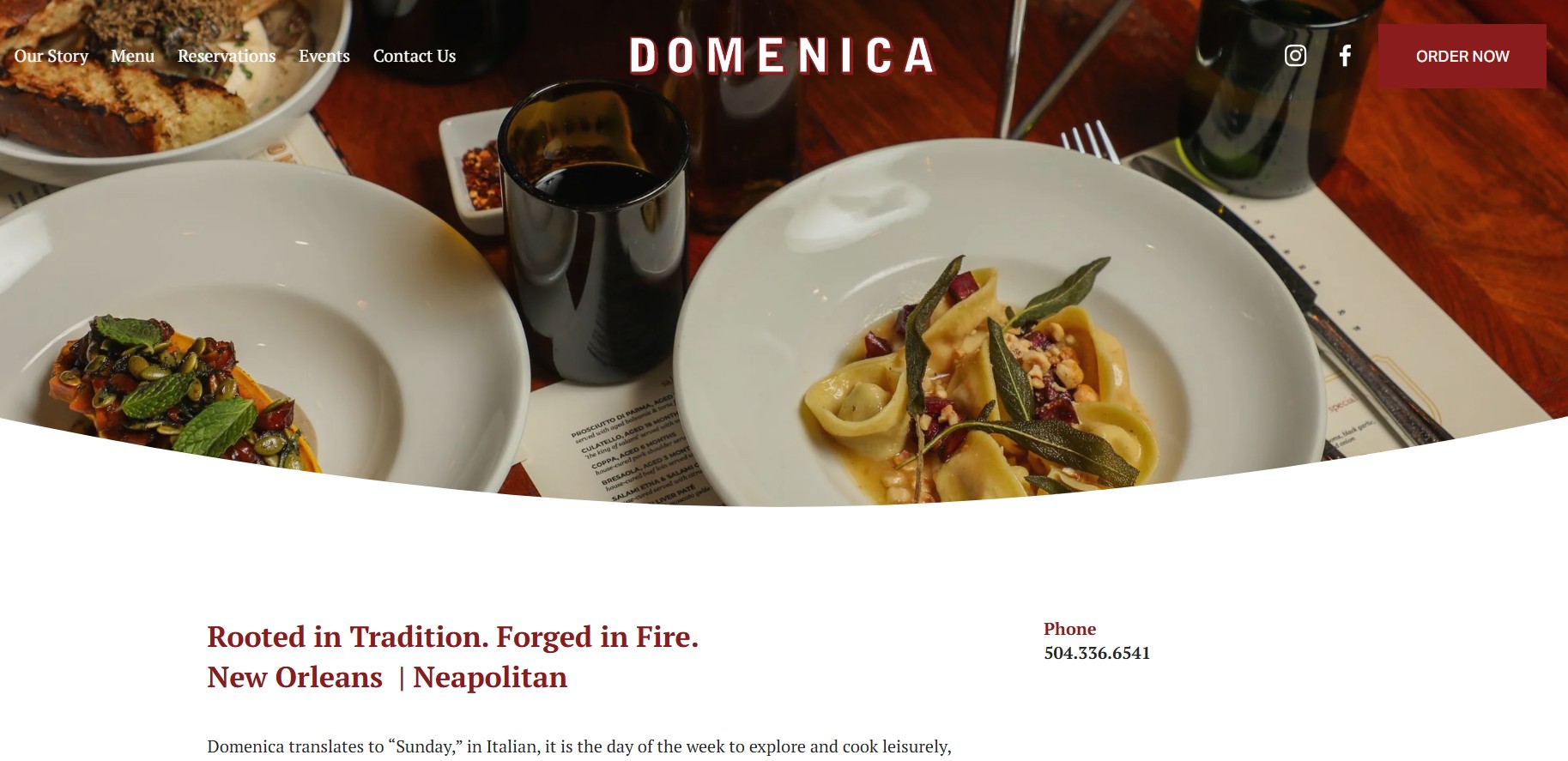 Domenica restaurant website