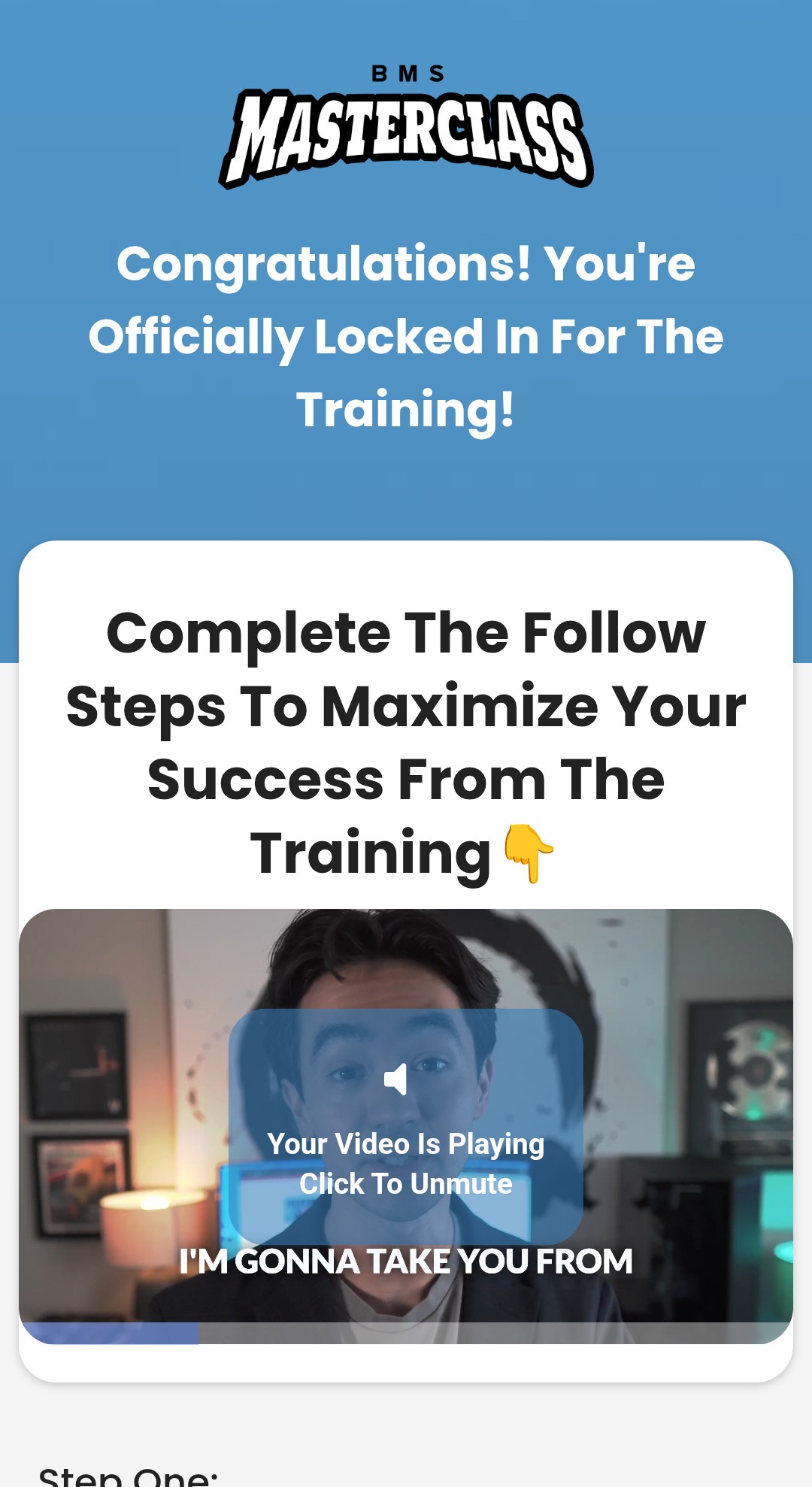 BMS Masterclass confirmation funnel page