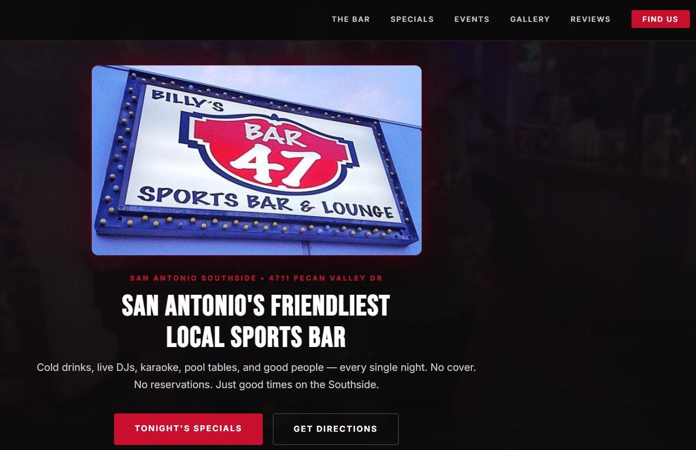 Billy's Bar 47 sports bar website